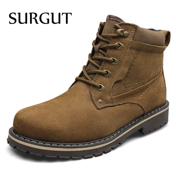 SURGUT Winter Genuine Leather Snow Boots Safety Working Boots For Men Handmade High Quality Business Snow Boots