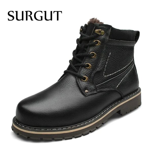 SURGUT Winter Genuine Leather Snow Boots Safety Working Boots For Men Handmade High Quality Business Snow Boots - Image 9