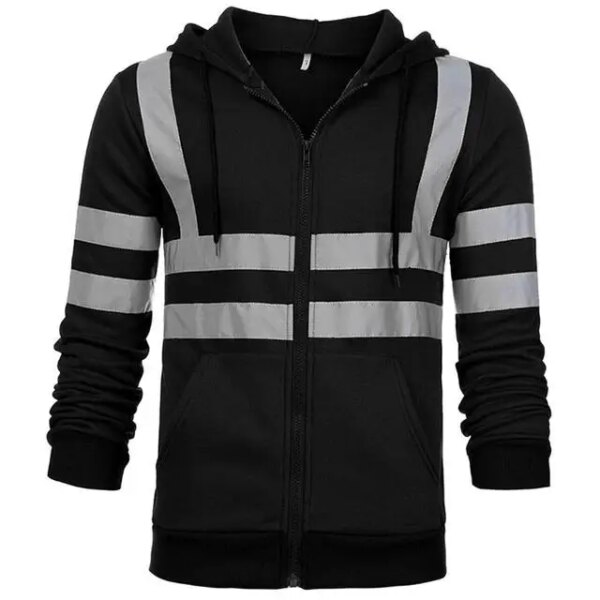 Safety Reflective Sweatshirt Men Winter Zipper Sweatshirts Hoodie Men Hoody Sweatshirts Male Black Hoodies For Men Workwear - Image 8