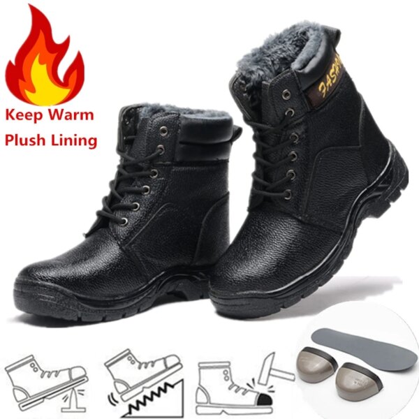 Safety Shoes Men Warm Winter Boot Steel Toe Anti-smashing Anti-puncture Work Shoes Breathable Comfortable Non-slip Sneakers