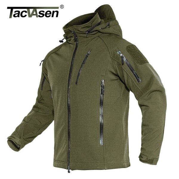 TACVASEN Airsoft Military Tactical Jacket Men Winter Fleece Lining Hooded Softshell Army Jacket Coat Windproof Assault Coat 4XL