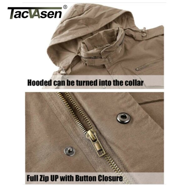 TACVASEN Army Field Jacket Men's Military Cotton Hooded Coat Parka Green Tactical Uniform Windbreaker Hunting Clothes Overcoat - Image 3