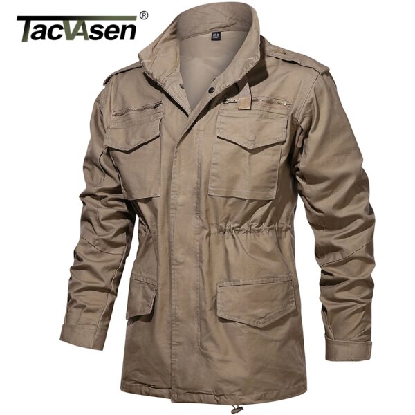 TACVASEN Army Field Jacket Men's Military Cotton Hooded Coat Parka Green Tactical Uniform Windbreaker Hunting Clothes Overcoat