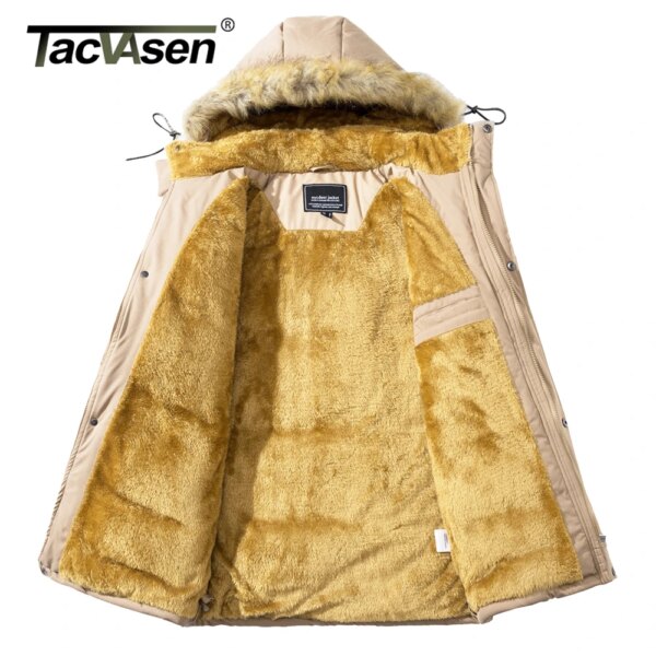 TACVASEN Fleece Winter Hooded Coats Mens Hiking Ski Snowboard Parka Long Thicken Water Repellent Jackets Multi-pockets Outwear - Image 5