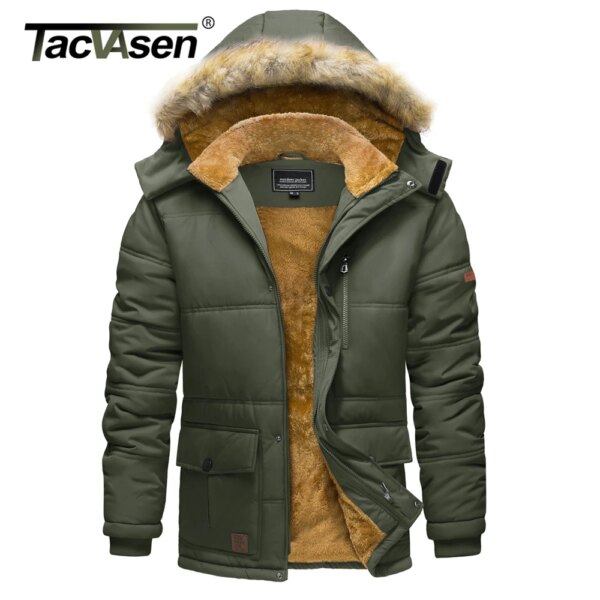 TACVASEN Fleece Winter Hooded Coats Mens Hiking Ski Snowboard Parka Long Thicken Water Repellent Jackets Multi-pockets Outwear