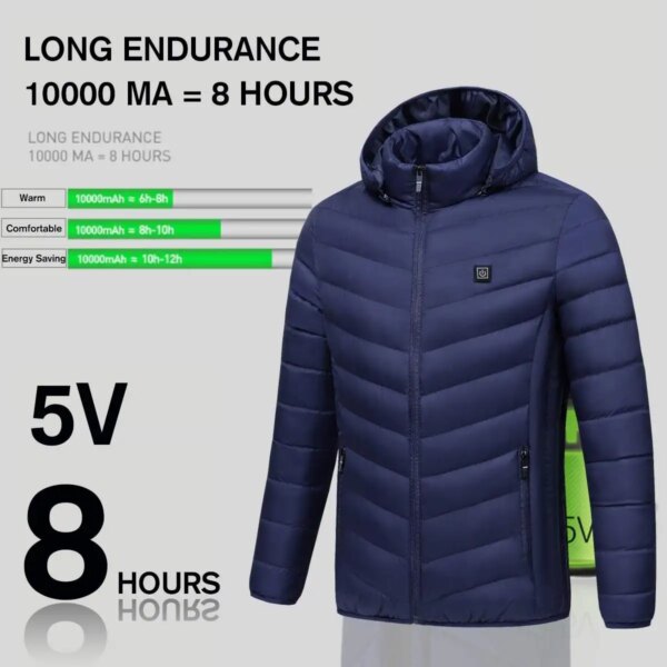 USB Heating Jackets Men Winter Heated Vest Jacket Waterproof Hooded Cotton Coat Super Warm Outdoor Camping Hiking Heated Jacket - Image 6