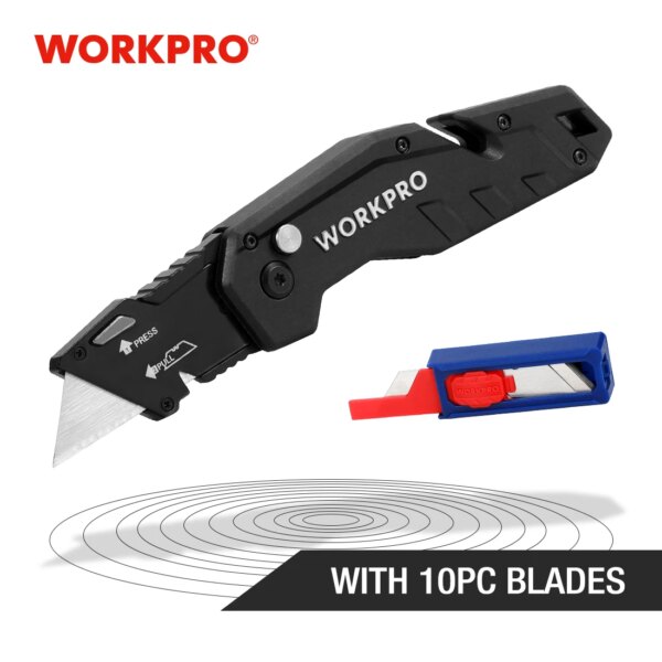 WORKPRO New Folding Knife Security Knives Utility Knife Aluminum Handle Pipe Cutter - Image 9