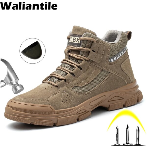 Waliantile Security Construction Safety Boots For Men Male Steel Toe Boots Anti-smashing Industrial Work Shoes Safety Sneakers