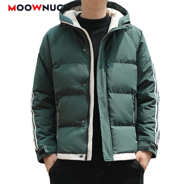 Winter Men's Fashion Parkas Thick Male Jacket Warm Coats Windbreaker 2021 Windproof Outwear Solid Overcoat Trench Slim MOOWNUC