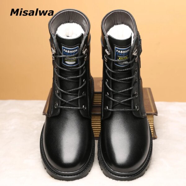 Winter Men's Snow Boots 2021 British Genuine Leather Fur Warm Boots Misalwa Handsome Stylish Lace-Up Motorcycle Safety Boots