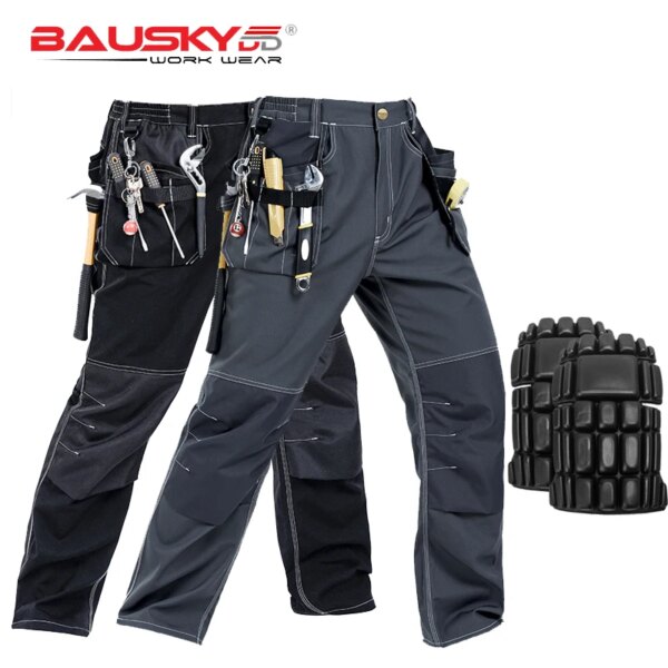 Working Clothes Men's Black Mechanic Pants Working Trousers With Knee Pads Workwear Uniforms Free Shipping