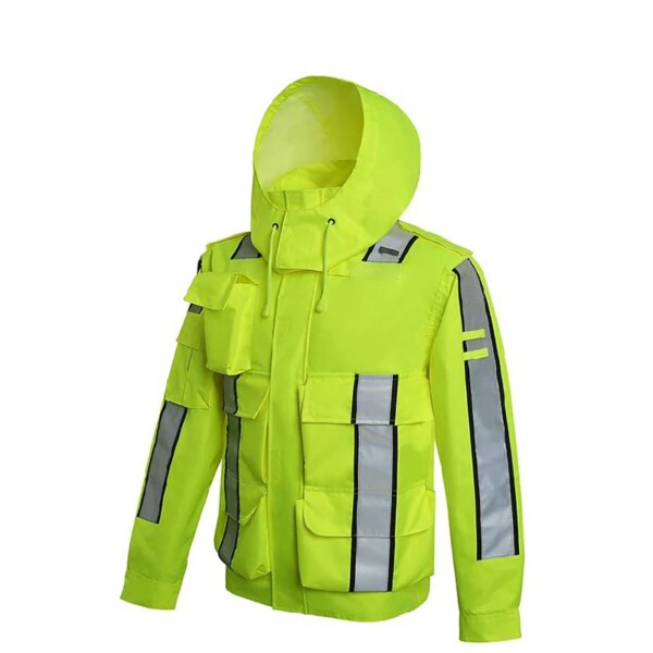 hi vis workwear safety jacket water reflective jacket raincoat men waterproof outwear men multi pocket jacket overalls poncho - Image 2