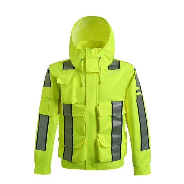 hi vis workwear safety jacket water reflective jacket raincoat men waterproof outwear men multi pocket jacket overalls poncho