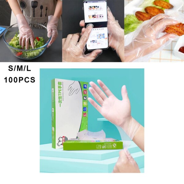 100PCS Gloves Disposible One-time Gloves Kitchenware Transparent Thickened TPE Gloves Food Grade Protective Film Gloves - Image 6