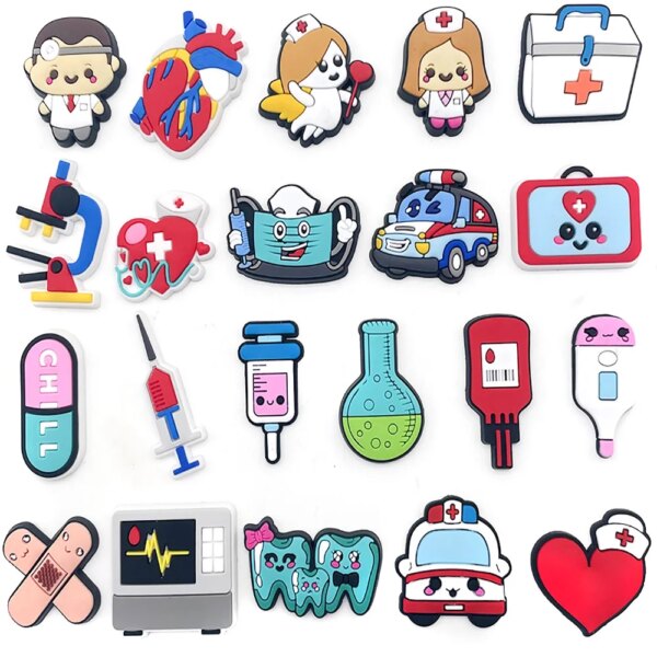 21Pcs/Set  Anime Medical care Tools Shoe Charms for Fashion Nurse Shoe Buckles PVC for Croc Charms jibz Shoe Decoration