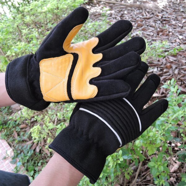 800 degree heat resistant gloves  Fire protection leather kevlar Black Yellow Lined - Image 3