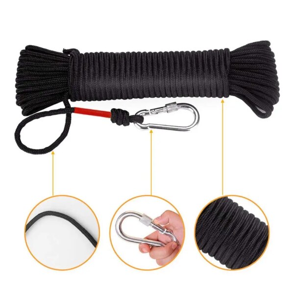 Emergency Escape Rope With Climbing Buckle Magnet Fishing Rope Nylon Rescue Safety Rope Length 20 m Diameter 8 mm - Image 4