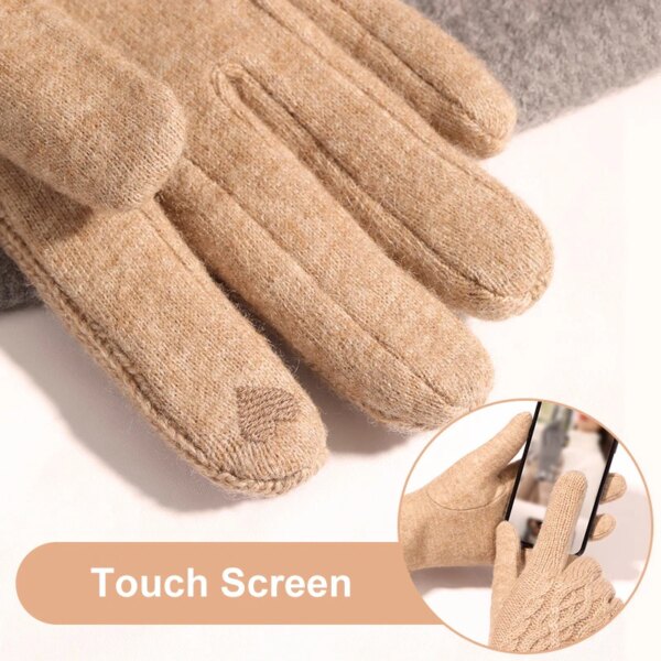 High Quality Women's Winter Gloves Wool Cashmere Double Warm Windproof Womens Gloves Outdoor Touch Screen Plus Celvet Cold Glove - Image 2