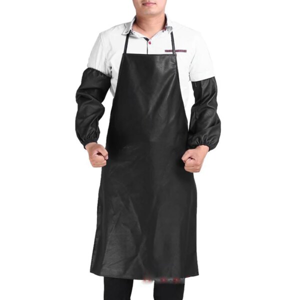 Hot Mens Womens Convenient Waterproof Men Stain-Resistant Leather Aprons Kitchen Dishwashing BBQ Bib - Image 3