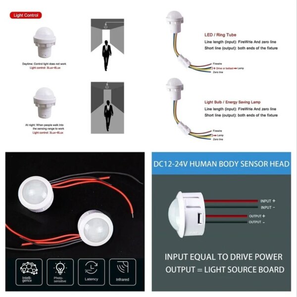 LED PIR  Human Body Infrared Detector IR Infrared Motion Sensor Light Switch For Home AC110-240V DC 12V 24V quality product - Image 4