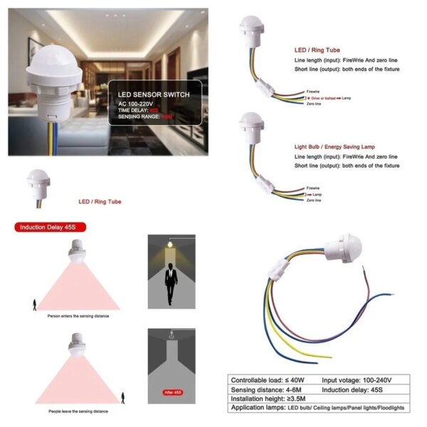 LED PIR  Human Body Infrared Detector IR Infrared Motion Sensor Light Switch For Home AC110-240V DC 12V 24V quality product - Image 5