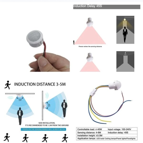LED PIR  Human Body Infrared Detector IR Infrared Motion Sensor Light Switch For Home AC110-240V DC 12V 24V quality product - Image 6