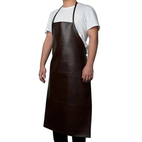 Leather Cooking Baking Apron Waterproof and Oilproof Kitchen Apron Women's Household Sleeveless Apron Black Brown Random - Image 2