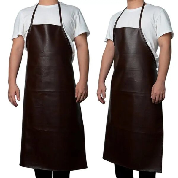 Leather Cooking Baking Apron Waterproof and Oilproof Kitchen Apron Women's Household Sleeveless Apron Black Brown Random - Image 4