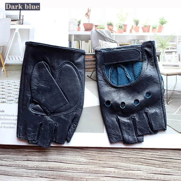 Leather Half-Finger Gloves Women's Thin Short Unlined Spring, Summer and Autumn Outdoor Motorcycle Riding Driving Fingerless - Image 17