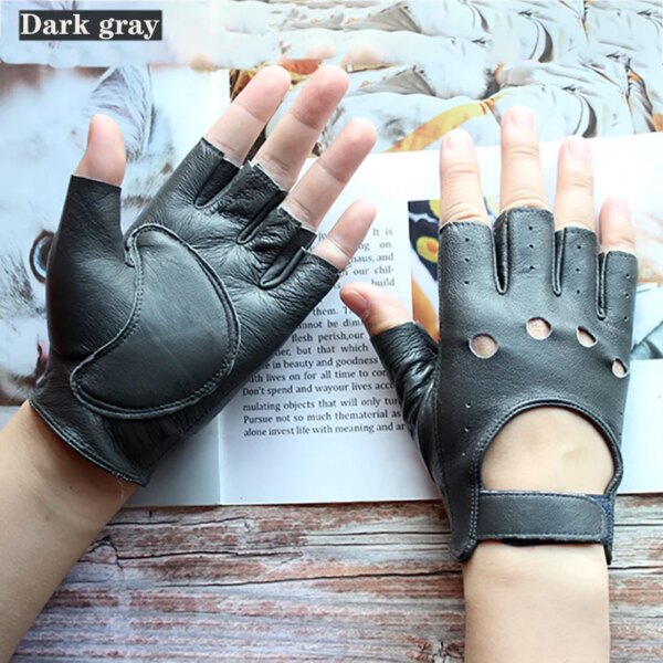 Leather Half-Finger Gloves Women's Thin Short Unlined Spring, Summer and Autumn Outdoor Motorcycle Riding Driving Fingerless - Image 19