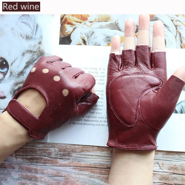 Leather Half-Finger Gloves Women's Thin Short Unlined Spring, Summer and Autumn Outdoor Motorcycle Riding Driving Fingerless - Image 20