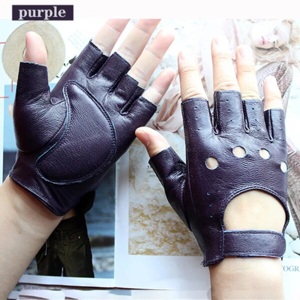 Leather Half-Finger Gloves Women's Thin Short Unlined Spring, Summer and Autumn Outdoor Motorcycle Riding Driving Fingerless - Image 23