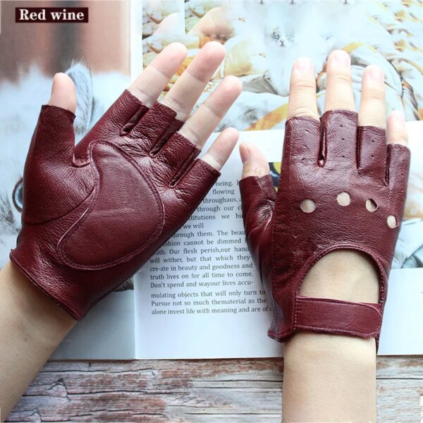 Leather Half-Finger Gloves Women's Thin Short Unlined Spring, Summer and Autumn Outdoor Motorcycle Riding Driving Fingerless - Image 5