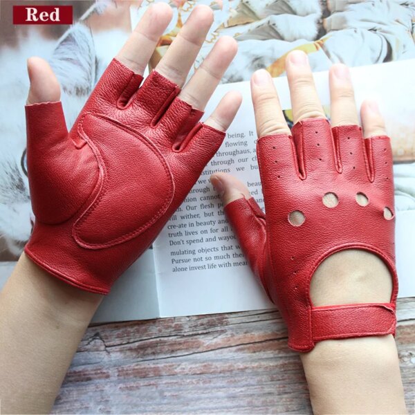 Leather Half-Finger Gloves Women's Thin Short Unlined Spring, Summer and Autumn Outdoor Motorcycle Riding Driving Fingerless - Image 9