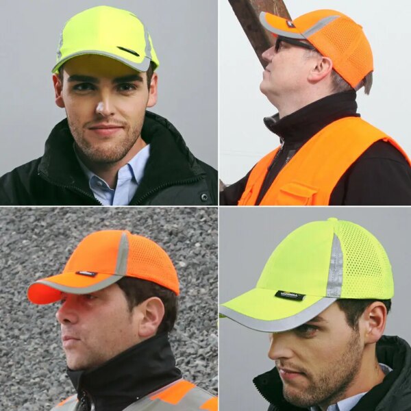 Men Hi Vis Protective Bump Cap Baseball Style Hard Hat Safety Workwear Yellow Orange Brightful Cap High Visibility Baseball Cap