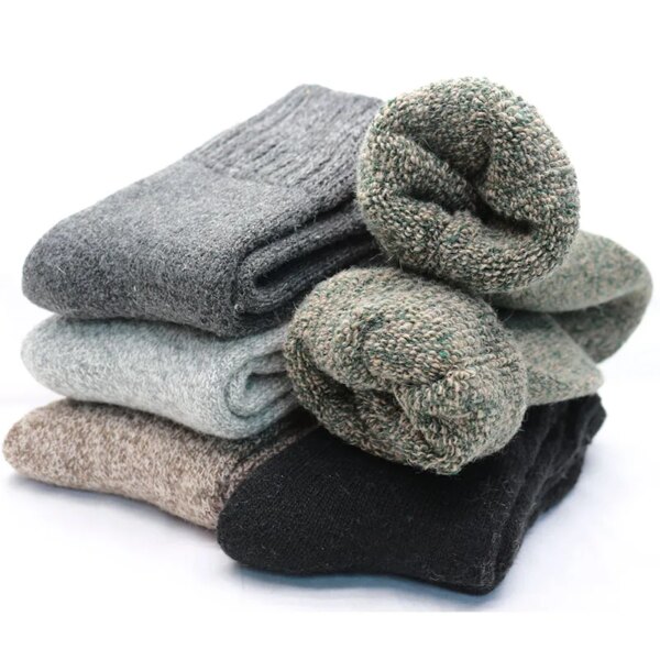 Men's Warm Wool Socks Winter Pure Color Thick Snow Casual Cashmere Business Socks 2 Pair - Image 3