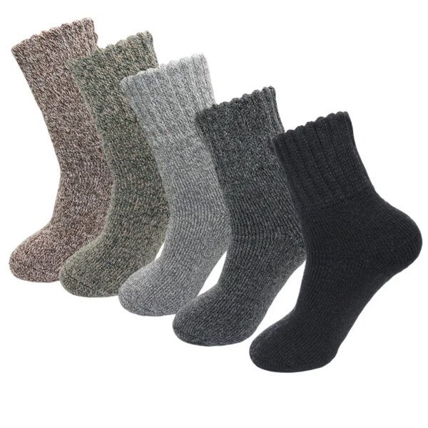 Men's Warm Wool Socks Winter Pure Color Thick Snow Casual Cashmere Business Socks 2 Pair - Image 5