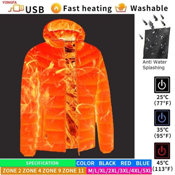 Men's Zone 9 Zone 11 Heated Jacket USB Winter Outdoor Electric Heated Jacket Warm Thermal Jacket Clothing Heated Cotton Jacket - Image 5