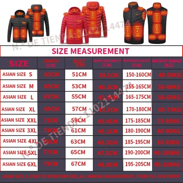 Men's Zone 9 Zone 11 Heated Jacket USB Winter Outdoor Electric Heated Jacket Warm Thermal Jacket Clothing Heated Cotton Jacket - Image 6