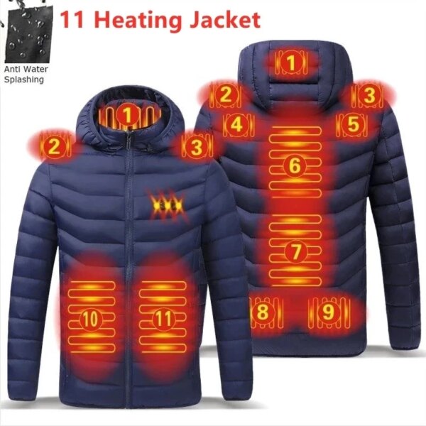 Men's Zone 9 Zone 11 Heated Jacket USB Winter Outdoor Electric Heated Jacket Warm Thermal Jacket Clothing Heated Cotton Jacket