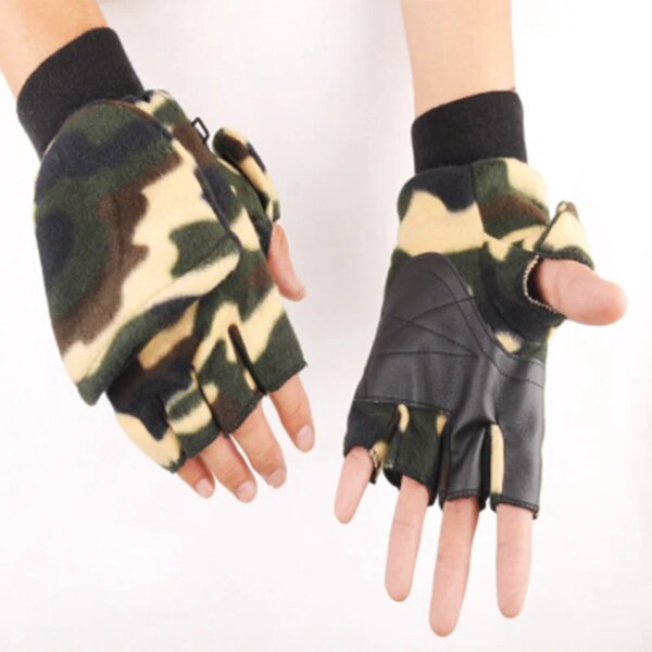 Military men's warm and cold outdoor fitness sports photography fishing half-finger hooded shooting gloves E7 - Image 3