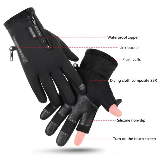 Mittens Women's Winter Fishing Gloves Touch Screen Plus Velvet Warm And Waterproof Outdoor Sports Cycling Gloves - Image 5