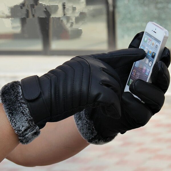 New Autumn Winter Velvet Gloves Men Touch Screen Mittens Glove Male Thickening Hiking riding Outdoor Non-slip Leather Gloves - Image 2