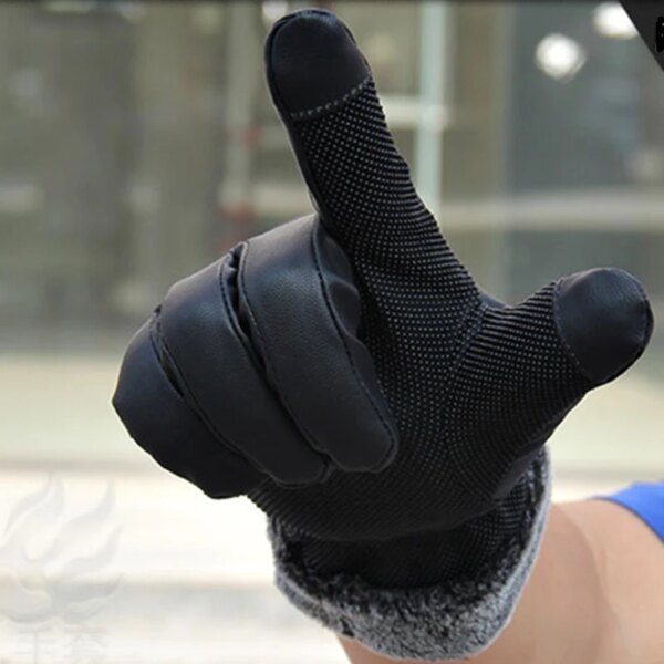 New Autumn Winter Velvet Gloves Men Touch Screen Mittens Glove Male Thickening Hiking riding Outdoor Non-slip Leather Gloves - Image 3