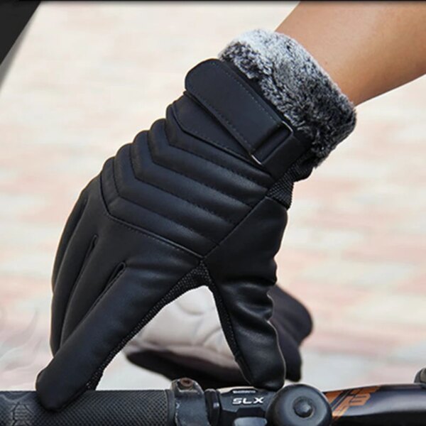 New Autumn Winter Velvet Gloves Men Touch Screen Mittens Glove Male Thickening Hiking riding Outdoor Non-slip Leather Gloves - Image 4