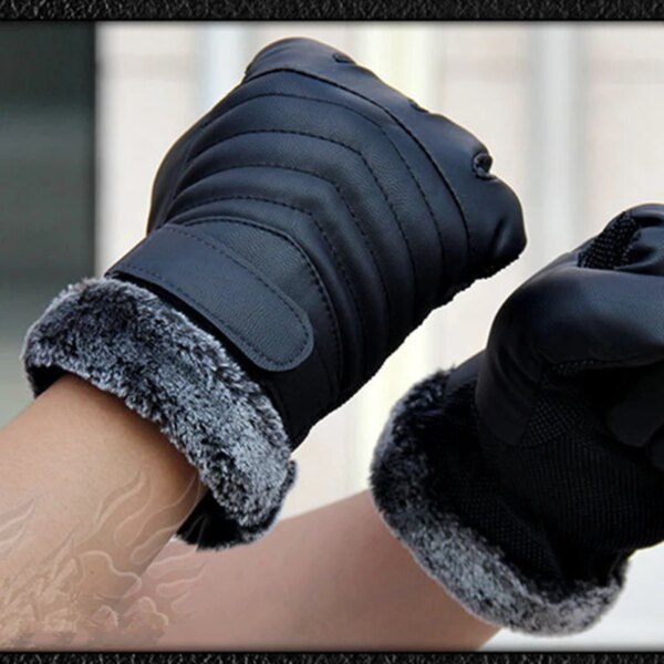 New Autumn Winter Velvet Gloves Men Touch Screen Mittens Glove Male Thickening Hiking riding Outdoor Non-slip Leather Gloves - Image 5