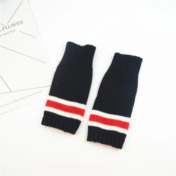 New Style Men's  Women's Autumn  Winter Half Finger Striped Gloves Cold Proof and Warm Keeping Short Arm Sleeve - Image 4