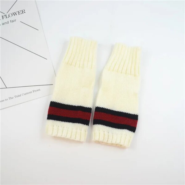 New Style Men's  Women's Autumn  Winter Half Finger Striped Gloves Cold Proof and Warm Keeping Short Arm Sleeve - Image 5