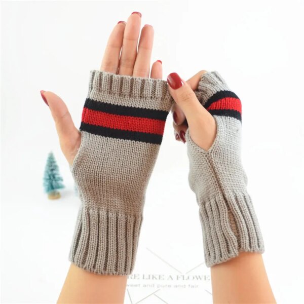 New Style Men's  Women's Autumn  Winter Half Finger Striped Gloves Cold Proof and Warm Keeping Short Arm Sleeve