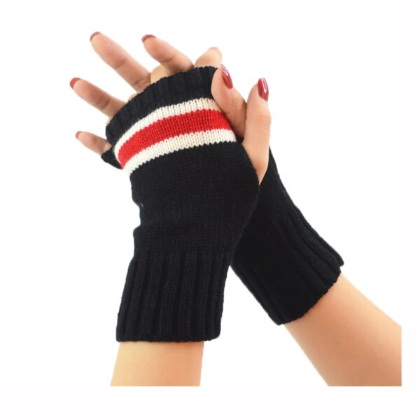 New Style Men's  Women's Autumn  Winter Half Finger Striped Gloves Cold Proof and Warm Keeping Short Arm Sleeve - Image 8